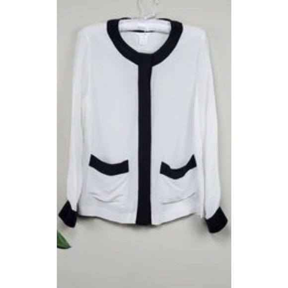 Joe Fresh White Black Button Down Elegant Classy Long Sleeve Silk Blouse… - Picture 7 of 7